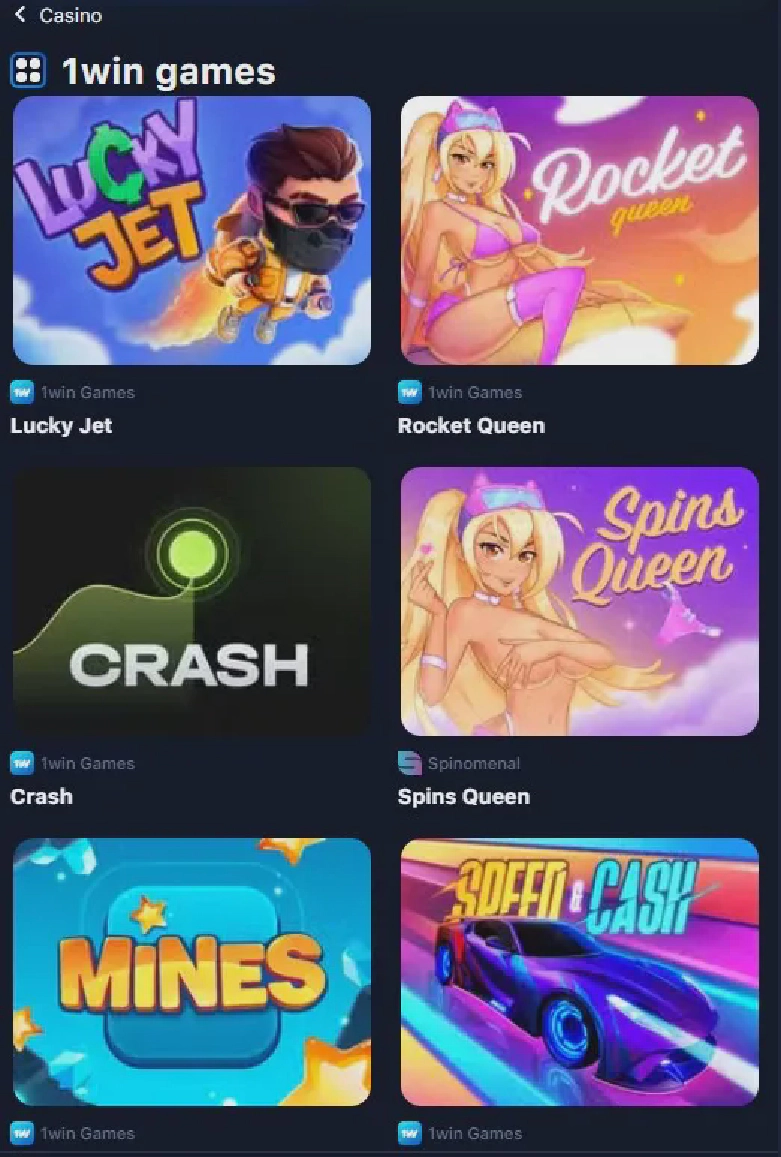 1win mobile games in the official app