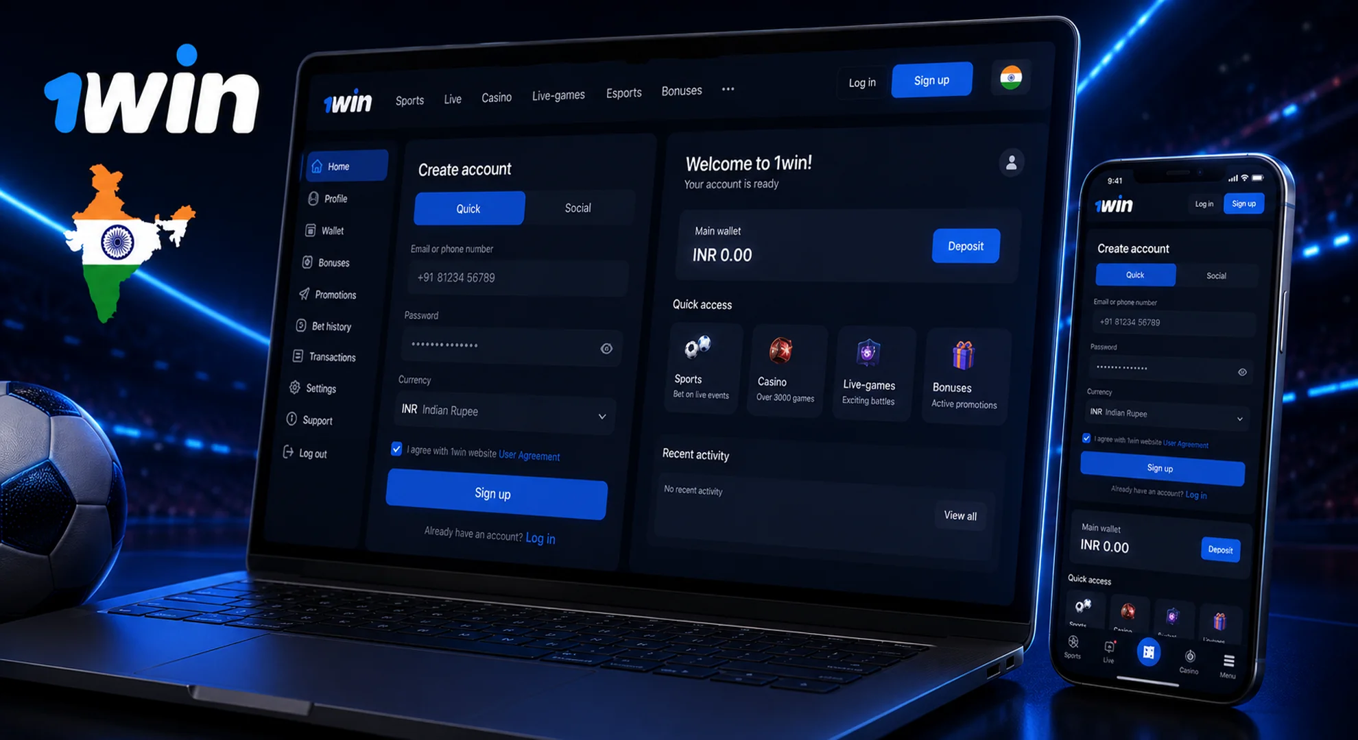 1win registration India