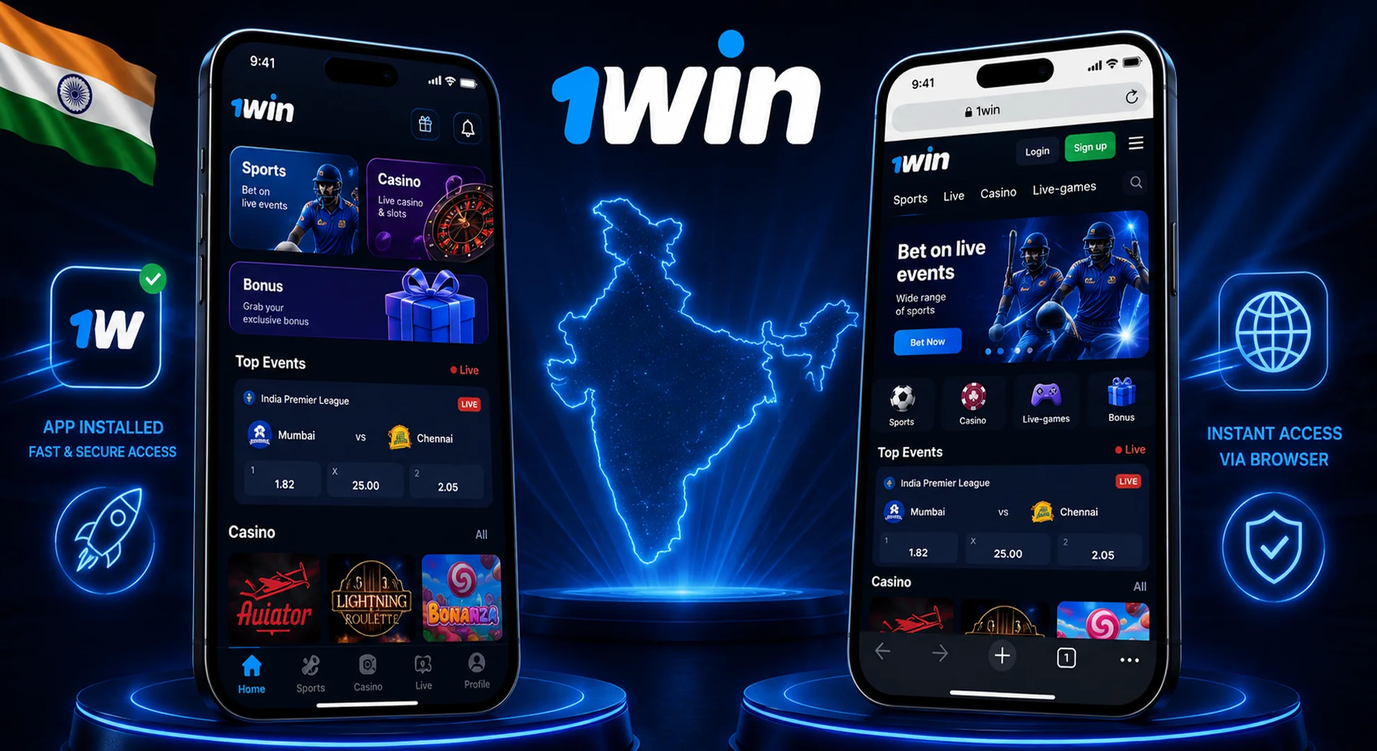 1win app vs mobile browser India
