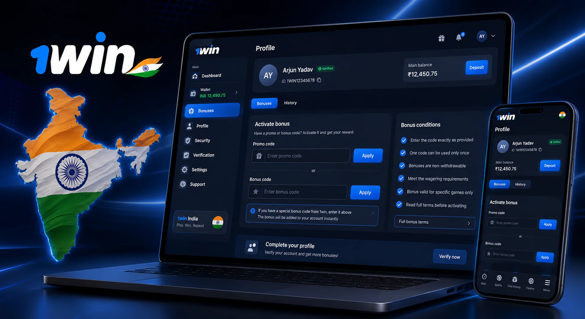 1win promo code India
